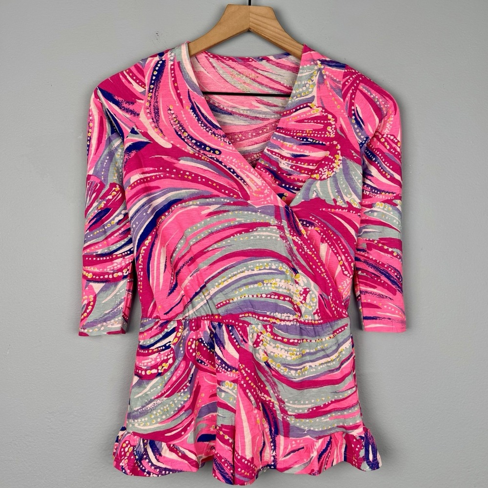 Lilly Pulitzer Girls Medium 6-7 Pink Long Sleeve Crossover‎ Colorful Romper